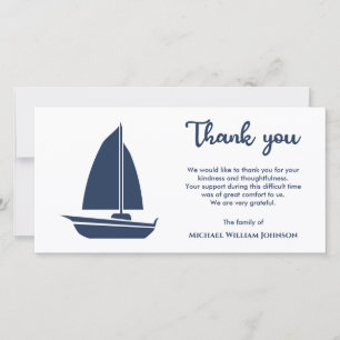 Nautical Blue White Sailing Boat Sailboat Funeral Thank You Card