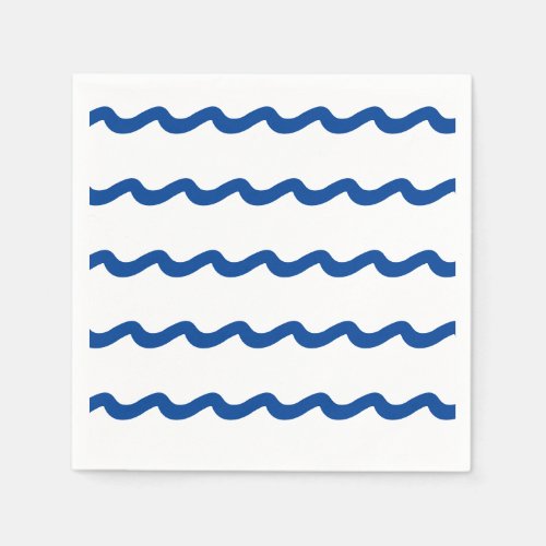 Nautical blue white sea waves pattern party paper napkins