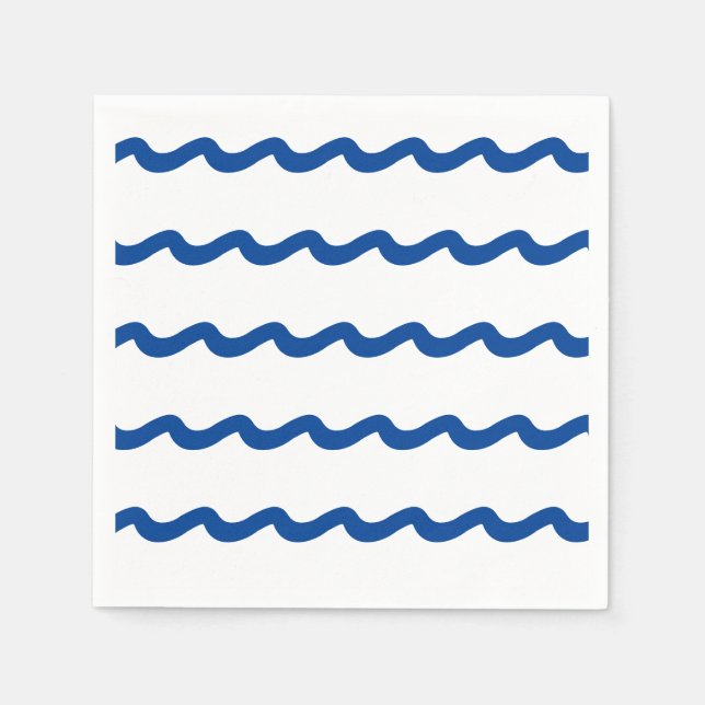Nautical blue white sea waves pattern party paper napkins (Front)