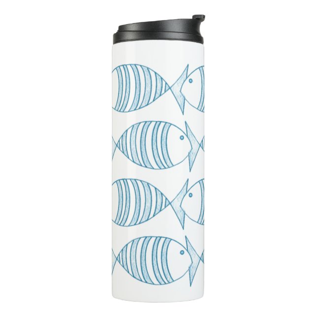 Nautical Blue White Stripe Fish  Thermal Tumbler (Rotated Left)