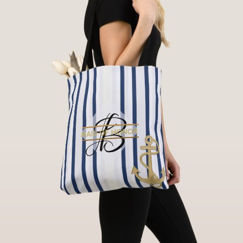 Nautical Blue White Stripe MONOGRAM Tote Bag