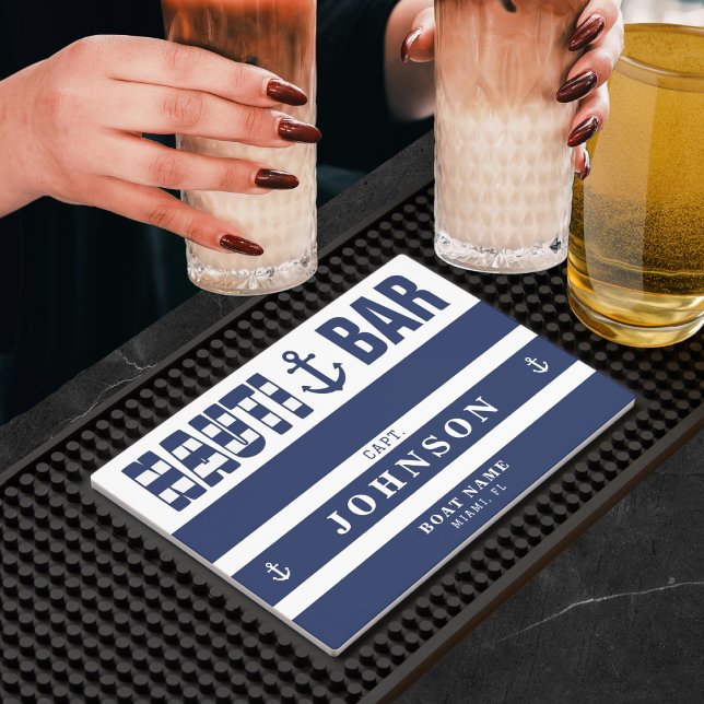 Nautical Blue & White Striped Anchor Bar Mat (Creator Uploaded)