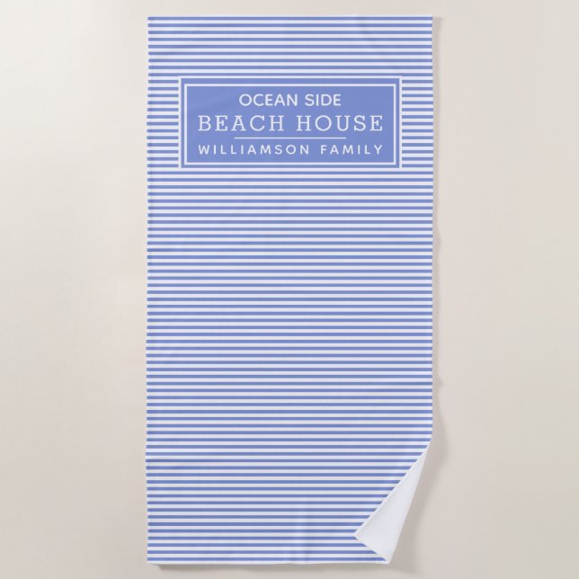 Nautical Blue & White Striped Beach House  Beach Towel (Front)