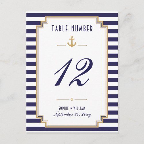Nautical Blue White Striped Table Number Card