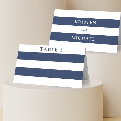 Nautical Blue  White Striped Wedding Place Card