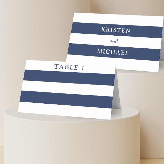 Nautical Blue & White Striped Wedding Place Card (Nautical Blue & White Striped Wedding Place Card)