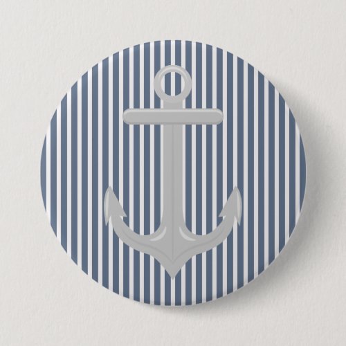 Nautical Blue White Stripes and Anchor  Button