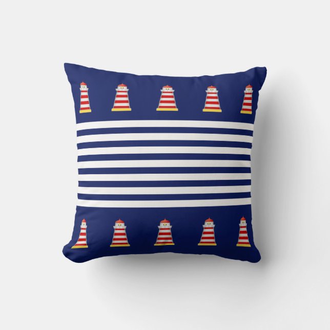 Nautical Blue & White Stripes on Navy Blue Throw P Pillow (Front)