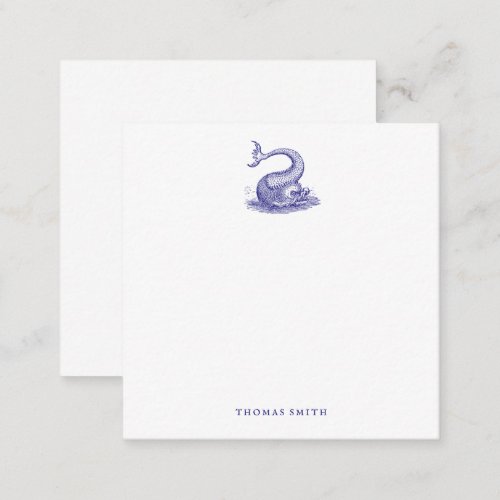Nautical Blue White Vintage Sea Monster Fish  Note Card