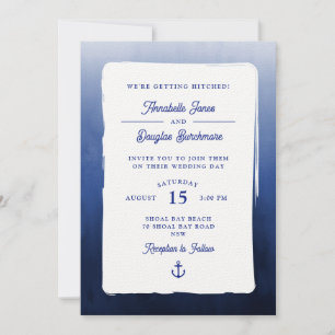 Nautical Blue White Watercolor Gradient Wedding Invitation