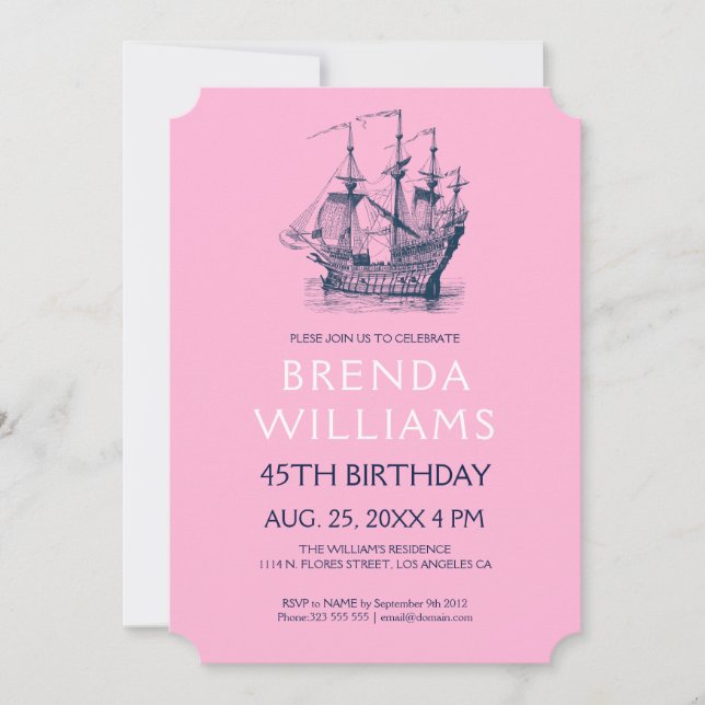 Nautical Blue Wind-sailing Birthday Party Invite (Front)
