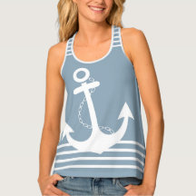 Nautical Blue with White Stripes and Anchor Design