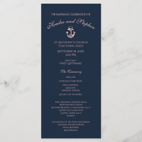 Nautical Blush and Navy Blue Wedding Program