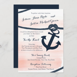 Nautical Blush and Navy Rope and Anchor Wedding Invitation