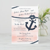 Nautical Blush and Navy Rope and Anchor Wedding Invitation (Standing Front)