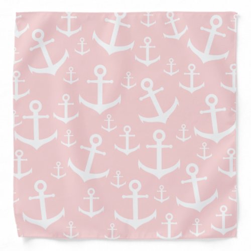 Nautical blush pink  white anchor pattern bandana