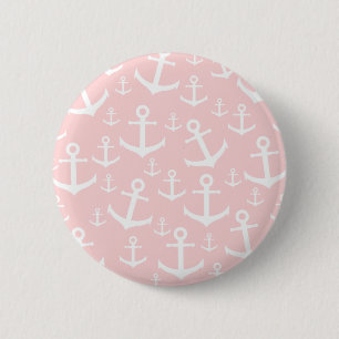 Nautical blush pink & white anchor pattern button