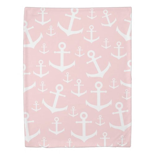 Nautical blush pink  white anchor pattern duvet cover