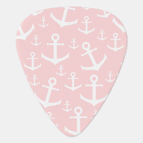 Nautical blush pink  white anchor pattern guitar pick