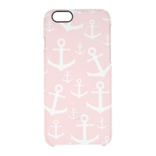 Nautical blush pink & white anchor pattern clear iPhone 6/6S case
