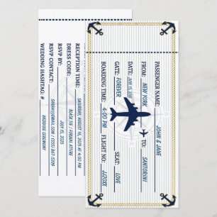 Nautical Boarding Pass Coastal Blue & White Save The Date