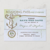 Nautical boarding pass save the date ticket announcement postcard
