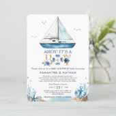 Nautical Boat Ahoy It's a Boy Baby Shower by Mail Invitation (Standing Front)