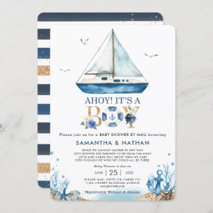 Nautical Boat Ahoy It's a Boy Baby Shower by Mail Invitation