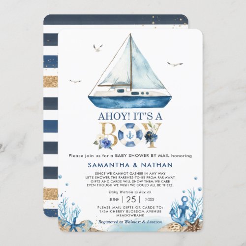 Nautical Boat Ahoy Its a Boy Baby Shower by Mail Invitation