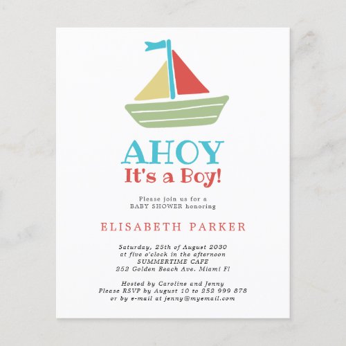 Nautical boat Ahoy Its a Boy chic baby shower Flyer