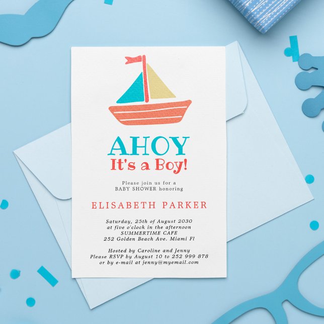Nautical boat Ahoy Its a Boy chic baby shower Invitation (Creator Uploaded)