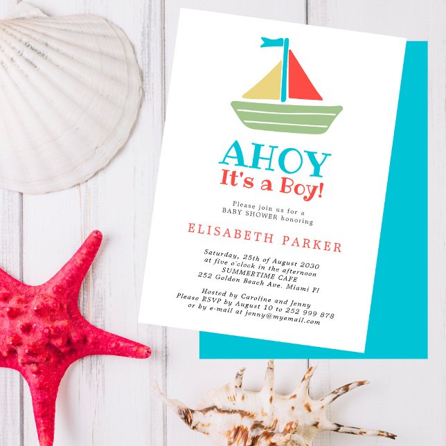 Nautical boat Ahoy Its a Boy chic baby shower  Invitation (Creator Uploaded)