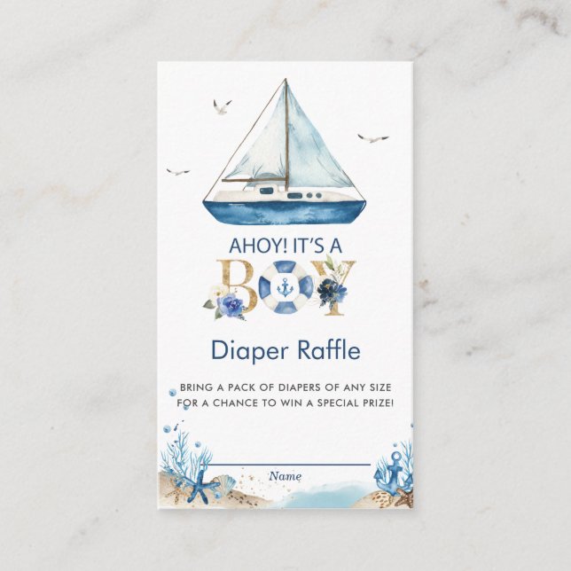 Nautical Boat Ahoy It's a Boy Diaper Raffle Enclosure Card (Front)