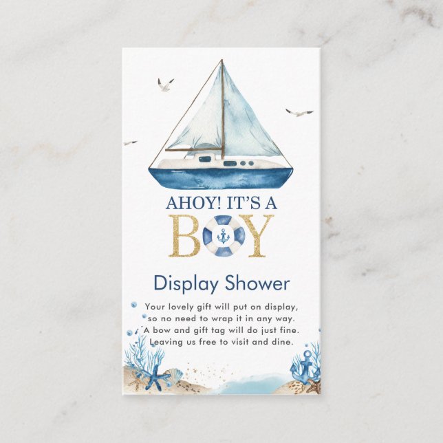 Nautical Boat Ahoy It's a Boy Display Shower Enclosure Card (Front)