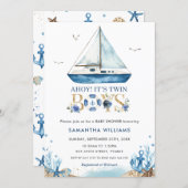 Nautical Boat Ahoy It's Twin Boys Baby Shower  Invitation (Front/Back)