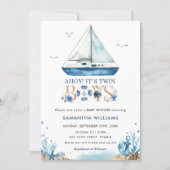 Nautical Boat Ahoy It's Twin Boys Baby Shower  Invitation (Front)