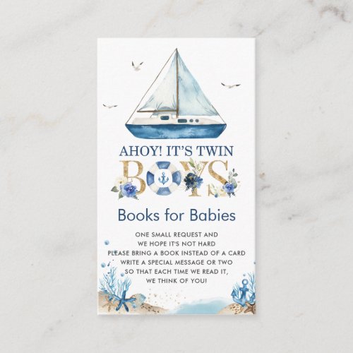 Nautical Boat Ahoy Its Twin Boys Books for Babies Enclosure Card