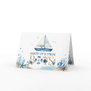Nautical Boat Ahoy It's Twins Boys Baby Shower Thank You Card
