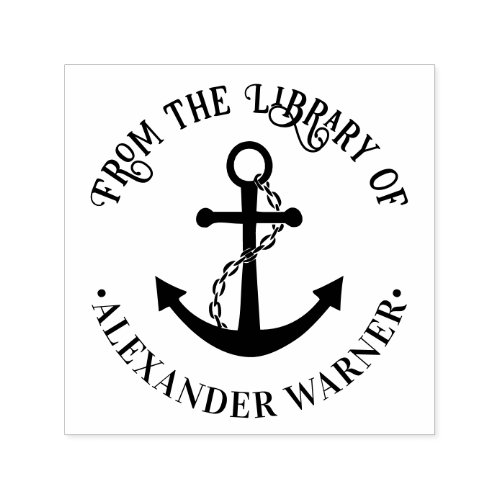 Nautical Boat Anchor 3 Library Book Name Self_inking Stamp