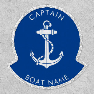 Nautical Boat Anchor and Captain Name Blue Custom Patch