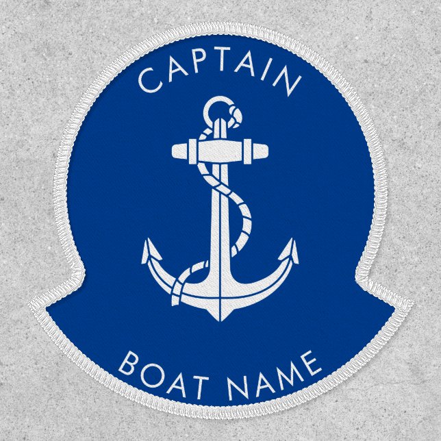 Nautical Boat Anchor and Captain Name Blue Custom  Patch (Front)