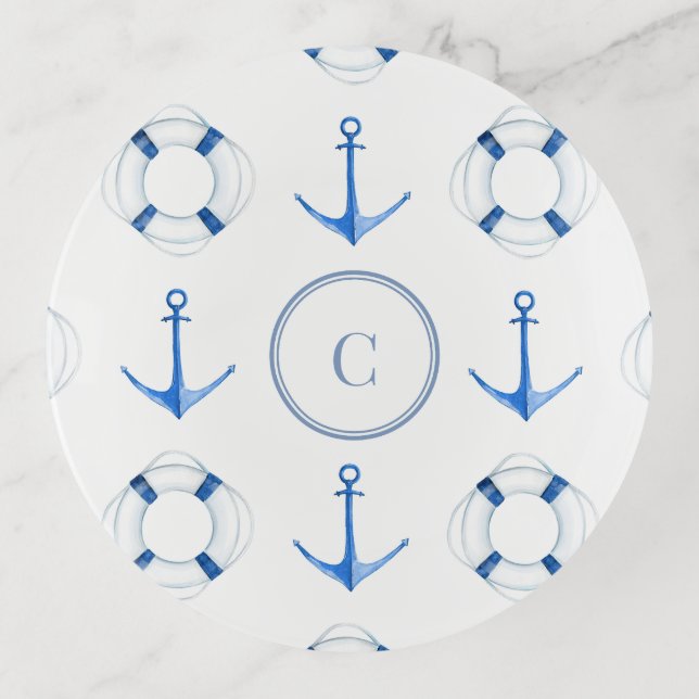 Nautical Boat Anchor and Life Buoy Trinket Tray (Front)