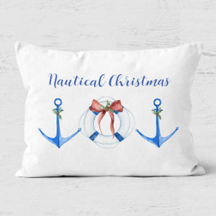 Nautical Boat Anchor and Life Ring Holiday Accent Pillow