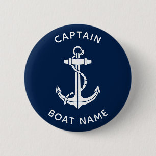 Nautical Boat Anchor and Name Captain Custom Button
