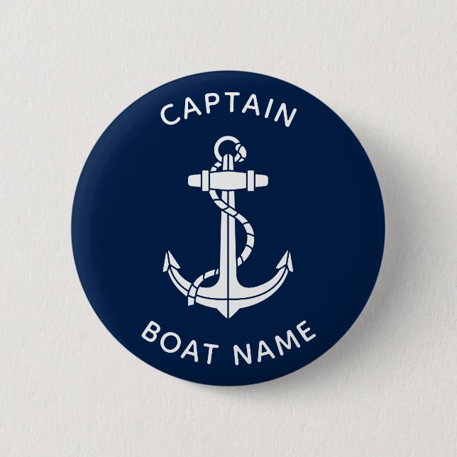 Nautical Boat Anchor and Name Captain Custom Button (Front)