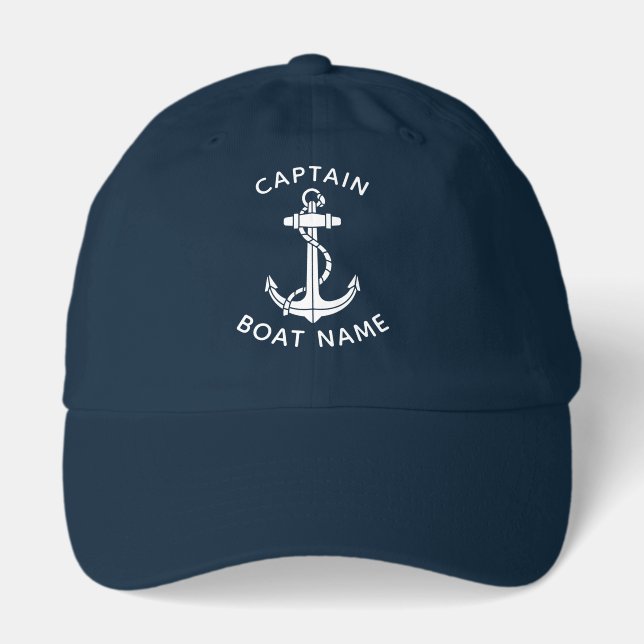 Nautical Boat Anchor and Name Captain Custom Hat (Front)