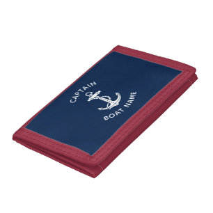 Nautical Boat Anchor and Name Captain Custom Tri-fold Wallet