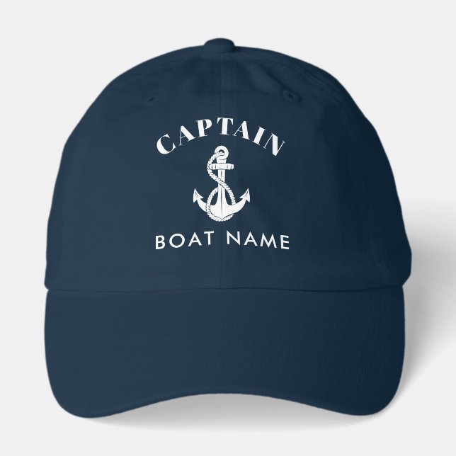 Nautical Boat Anchor and Name Custom Captain Hat (Front)