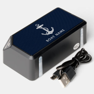 Nautical Boat Anchor and Name Navy Blue Custom Bluetooth Speaker