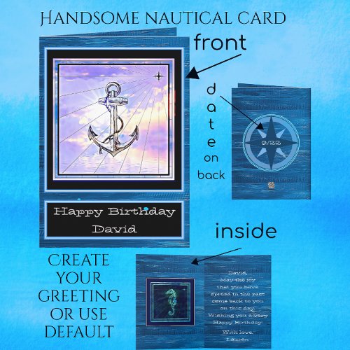 Nautical Boat Anchor and Seahorse Happy Birthday Card